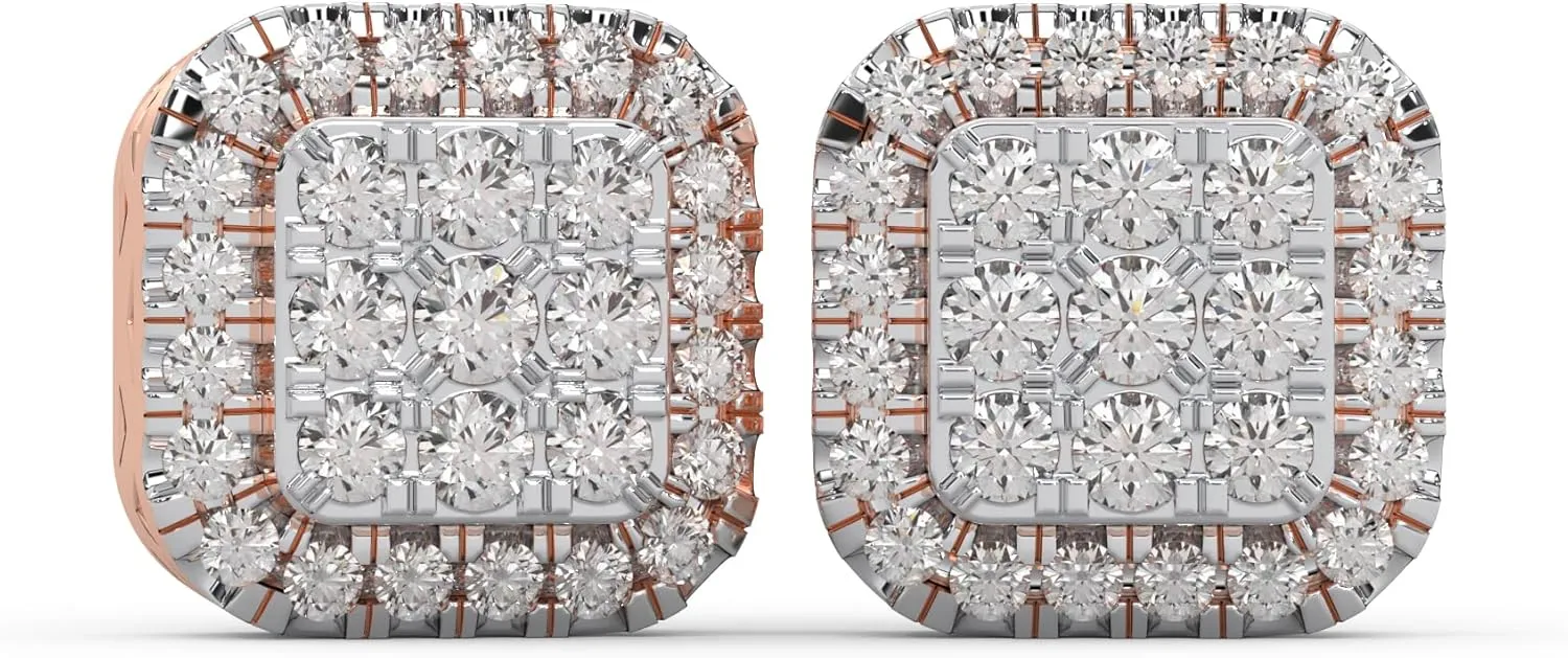 0.32 Cttw Round Cut Natural Diamond (Color: I-J, Clarity: I2-I3) | Deco Square Stud Earrings | Crafted In 925 Sterling Silver | Anniversary, Birthday Gift For Her