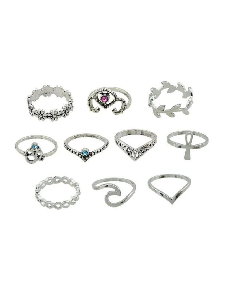 10 Pcs/Set Flower Leaf  Rhinestone Rings