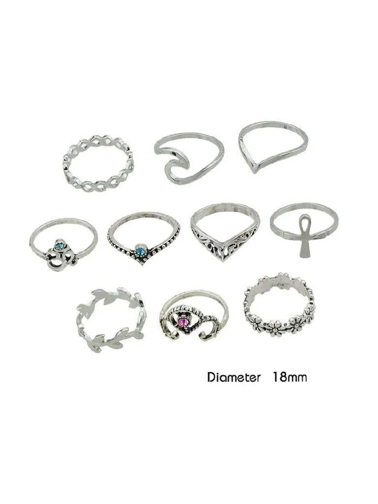 10 Pcs/Set Flower Leaf  Rhinestone Rings