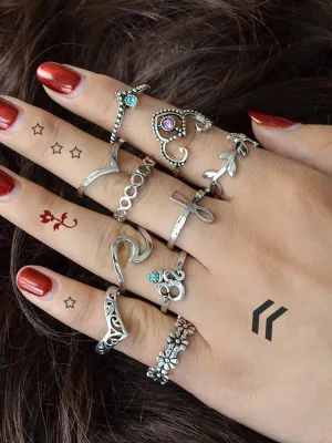 10 Pcs/Set Flower Leaf  Rhinestone Rings