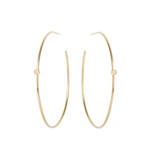 14k Diamond Bezel Center Hoops
