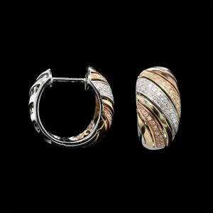 14K Tricolor Gold Estate Diamond Hoop Earrings