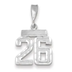 14k White Gold Small Size Diamond Cut Texture Finish Number 26 Charm Pendant