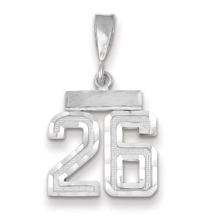 14k White Gold Small Size Diamond Cut Texture Finish Number 26 Charm Pendant