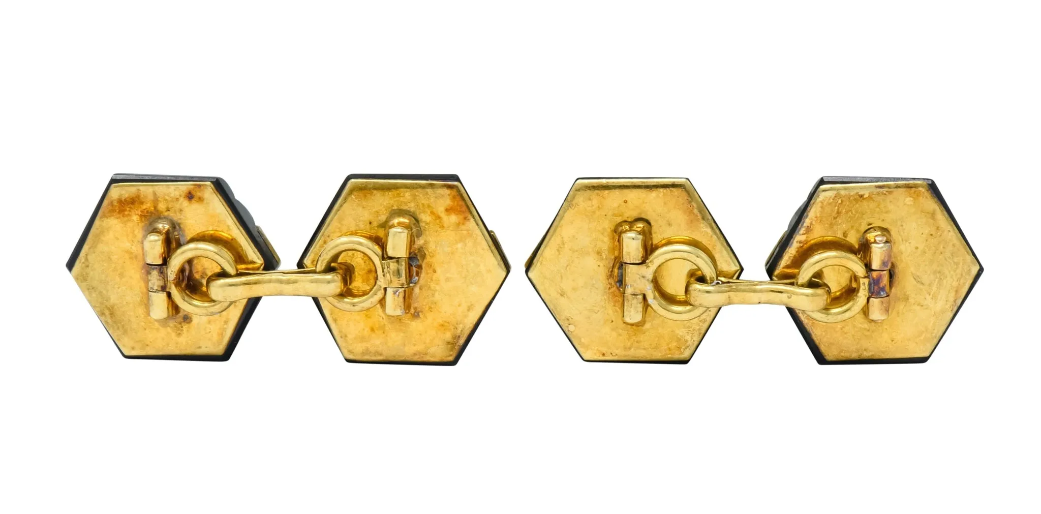 1920's Art Deco Diamond Onyx Platinum 18 Karat Gold Men's Cufflinks