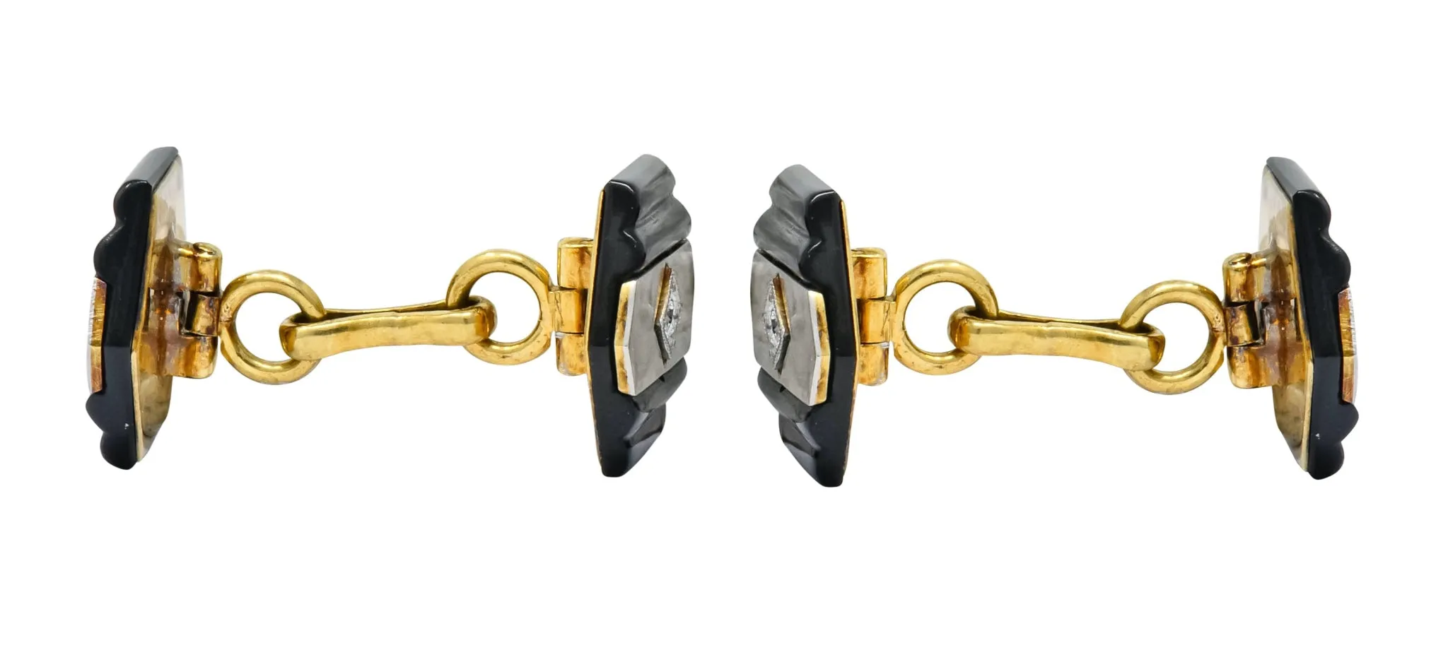 1920's Art Deco Diamond Onyx Platinum 18 Karat Gold Men's Cufflinks