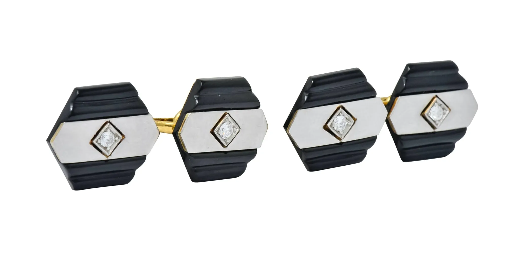 1920's Art Deco Diamond Onyx Platinum 18 Karat Gold Men's Cufflinks