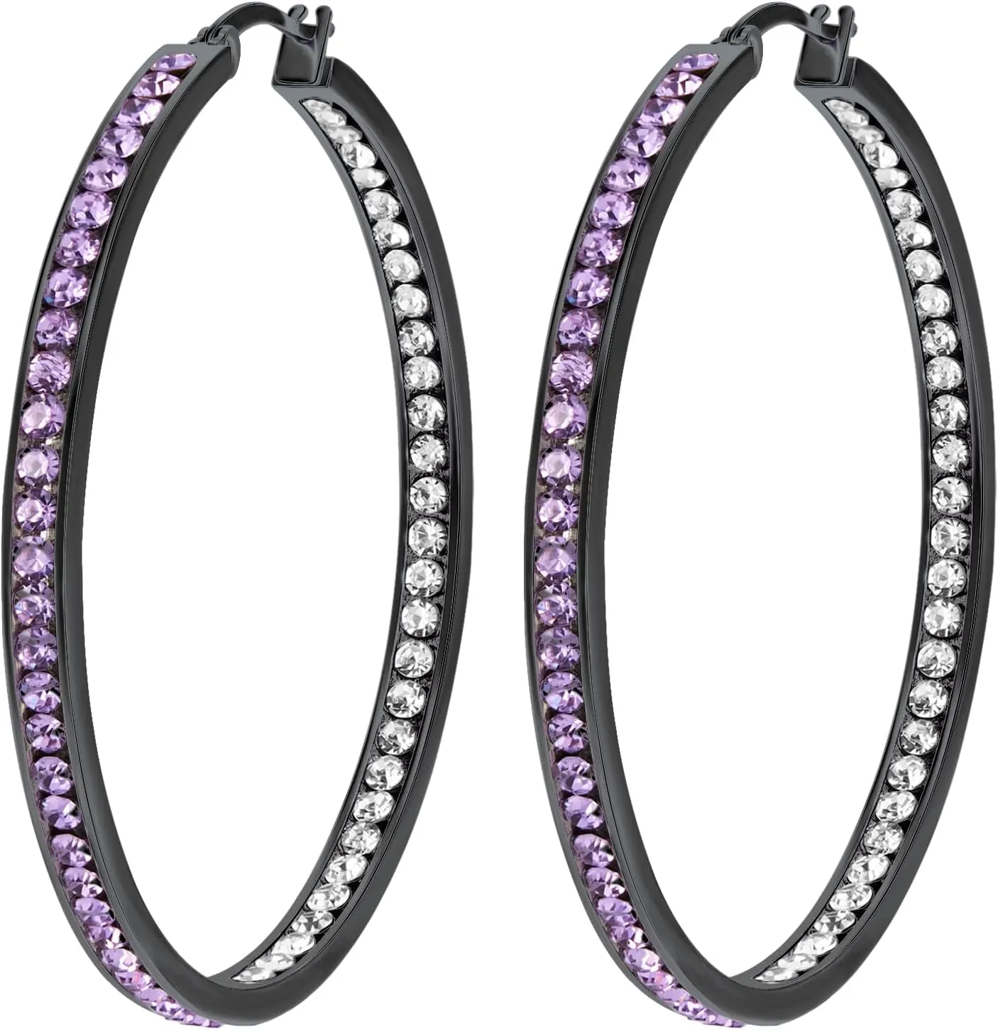 2 Inch Large Hoop Earrings for Women Stainless Steel Hypoallergenic Big Hoop Earrings Cubic Zircon Hoops Rhinestone Inside-Out Crystal Ear Ring Jewelry Gifts for Sensitive Ears 50mm