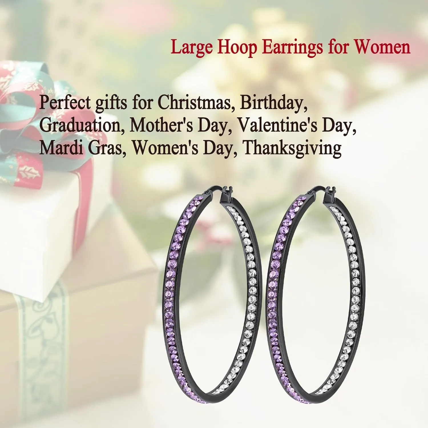 2 Inch Large Hoop Earrings for Women Stainless Steel Hypoallergenic Big Hoop Earrings Cubic Zircon Hoops Rhinestone Inside-Out Crystal Ear Ring Jewelry Gifts for Sensitive Ears 50mm