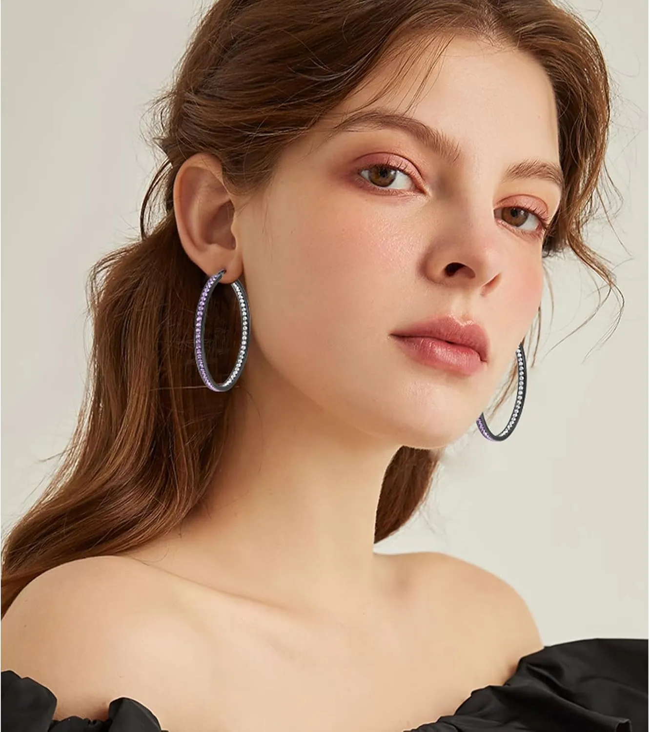 2 Inch Large Hoop Earrings for Women Stainless Steel Hypoallergenic Big Hoop Earrings Cubic Zircon Hoops Rhinestone Inside-Out Crystal Ear Ring Jewelry Gifts for Sensitive Ears 50mm