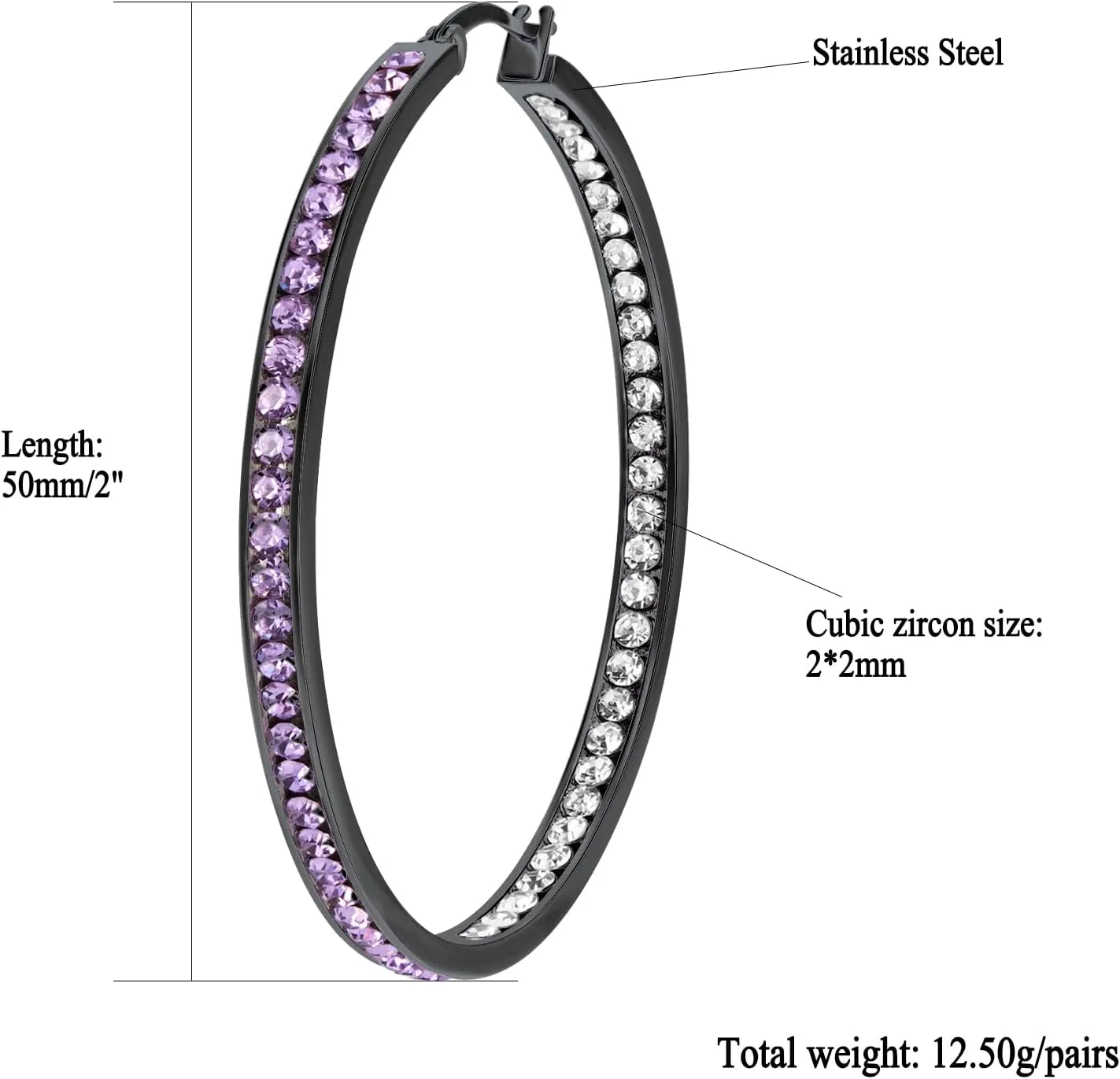 2 Inch Large Hoop Earrings for Women Stainless Steel Hypoallergenic Big Hoop Earrings Cubic Zircon Hoops Rhinestone Inside-Out Crystal Ear Ring Jewelry Gifts for Sensitive Ears 50mm