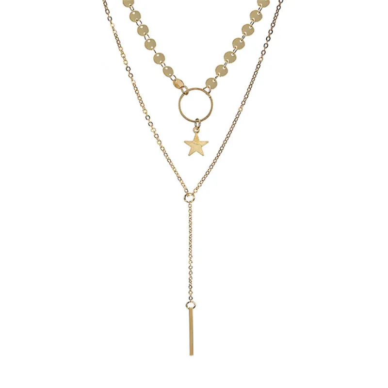 2021 Bohemia Multi Layer Star Moon Tassel Choker Necklace Charm Long Chain Circle Pendent Necklace Jewelry Gifts for Women Girls