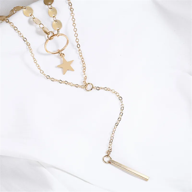 2021 Bohemia Multi Layer Star Moon Tassel Choker Necklace Charm Long Chain Circle Pendent Necklace Jewelry Gifts for Women Girls