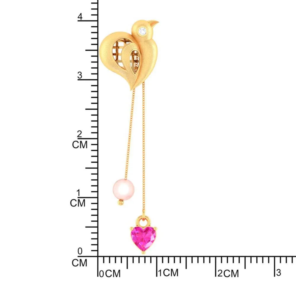 22k Birds Hold Pink Hearts And Balls Gold Diamond Earrings
