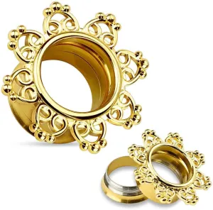 2PCS 316L Steel Surgical PVD 3mm-14mm Tribal Filigree Hearts Screw Fit Tunnels Double Flare Ear Tunnels Gauges Piercing Jewelry