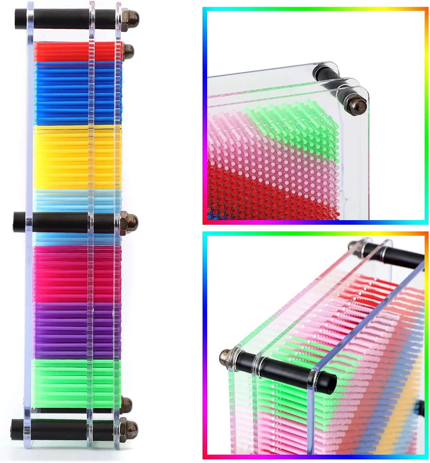 3D Pin Art Intellectual Fun Toy Rainbow Plastic Pin Art Palm Board Push Pin Toy Pink 6x8Inches