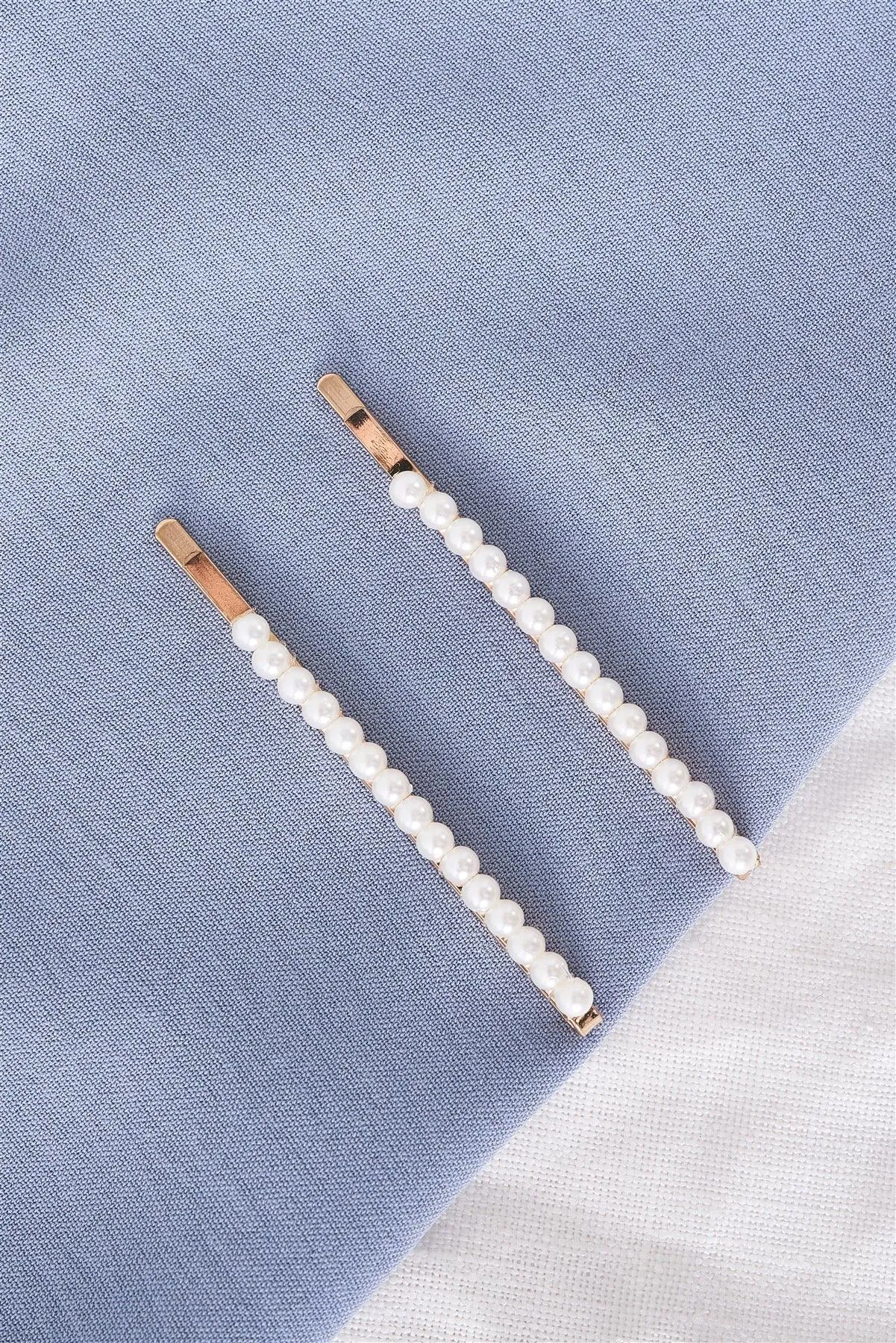 3pcs String of Pearls Gold Metal Hair Bobby Pins