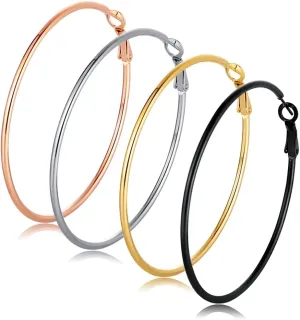 4 Pairs Big Hoop Earrings for Women, 316L Stainless Steel Hypoallergenic Hoop Earrings Silver Plated 14K Gold Plated Rose Gold Plated Black Gold Plated Earrings Set