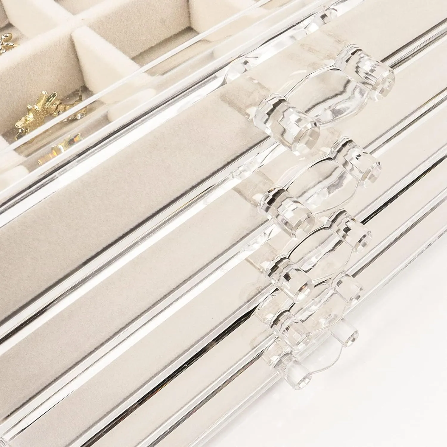 5 Drawers Clear Jewelry Box for Women and Girls, Acrylic Earring Holder Organizer Ring Holder Display Storage, Warm White