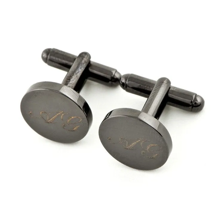 5 x Personalised Engraved Round Gunmetal Cufflinks