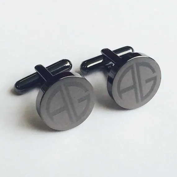 5 x Personalised Engraved Round Gunmetal Cufflinks