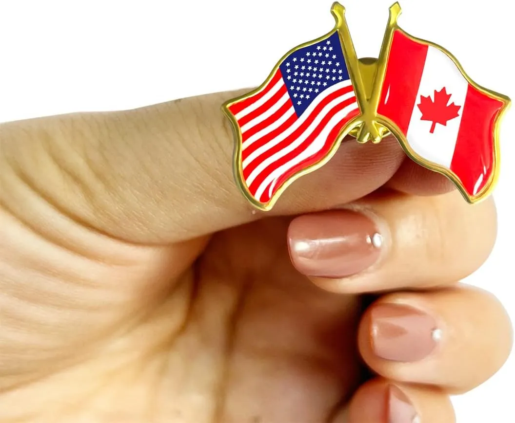 6/12/50/100 Pack Friendship -Canada American Flag Lapel pins Bulk Metal United States US USA CA Candian Lapel Pins Badge Souvenir For Hat Bag Travel Gifts
