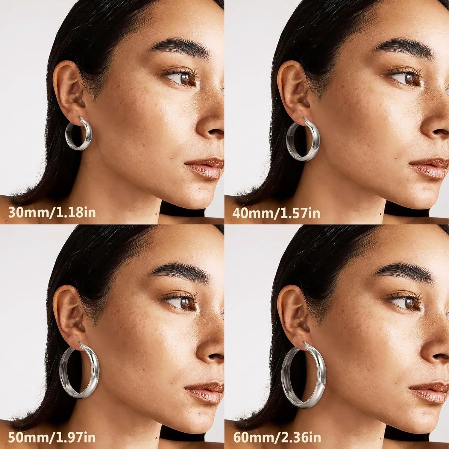 8mm Wide Chunky Gold Hoops 14K Real Gold Plated Hypoallergenic 925 Sterling Silver Hoops Lightweight Big Gold Hoop Earrings for Women 30/40/50/60mm