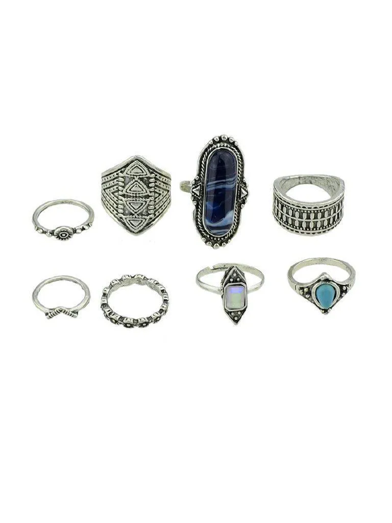 8Pcs/Set Stone Set Jewelry Ring