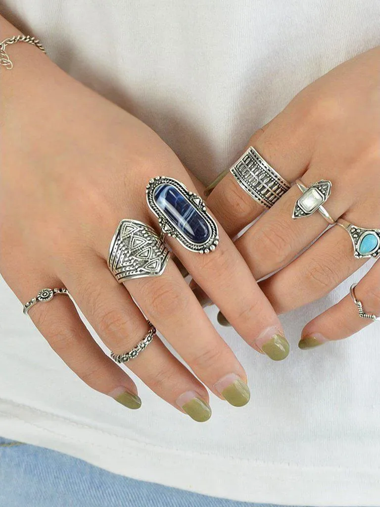 8Pcs/Set Stone Set Jewelry Ring