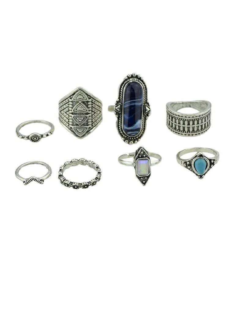 8Pcs/Set Stone Set Jewelry Ring