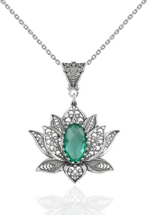 925 Sterling Silver Necklace for Women Filigree Art Lotus Flower Women Pendant Necklace