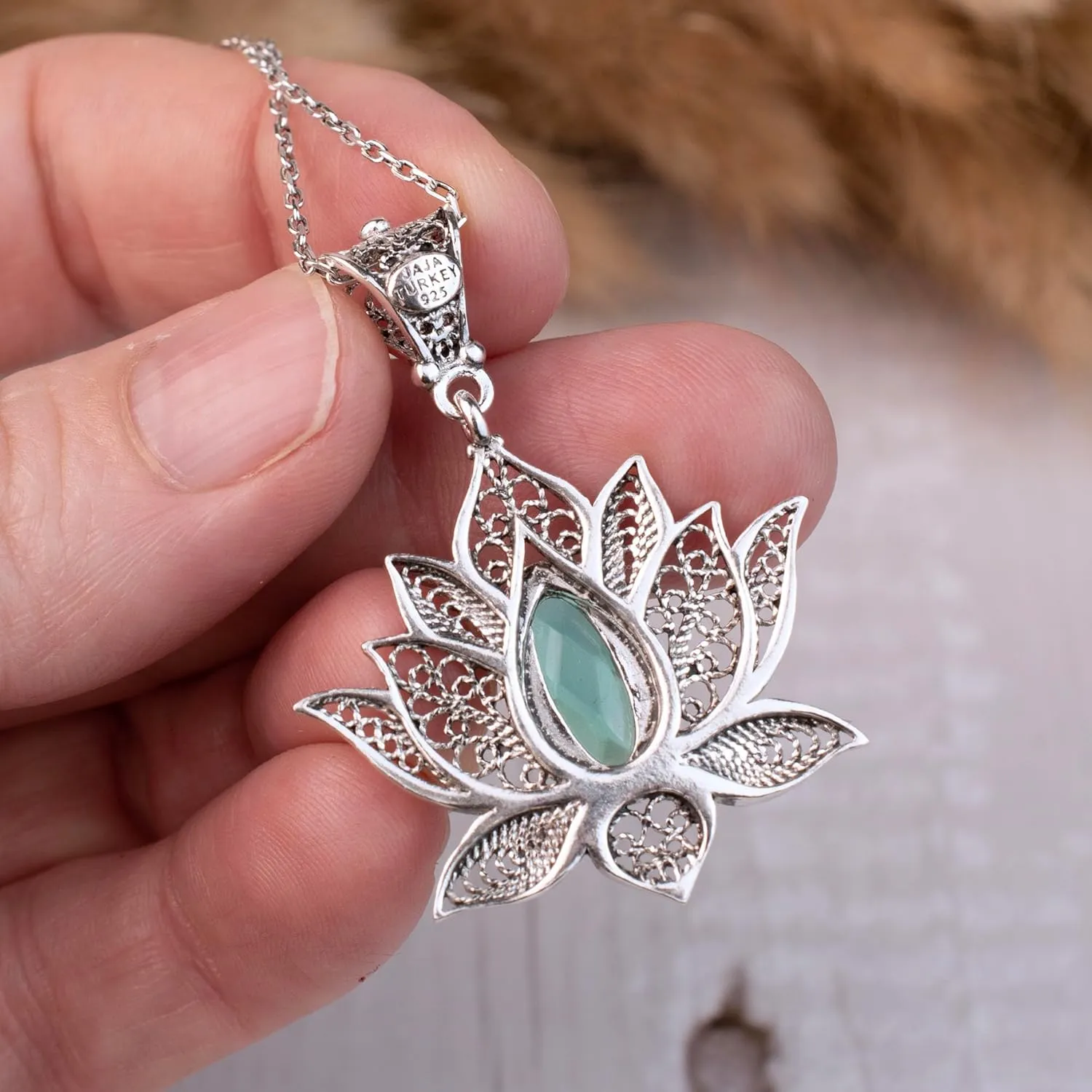 925 Sterling Silver Necklace for Women Filigree Art Lotus Flower Women Pendant Necklace
