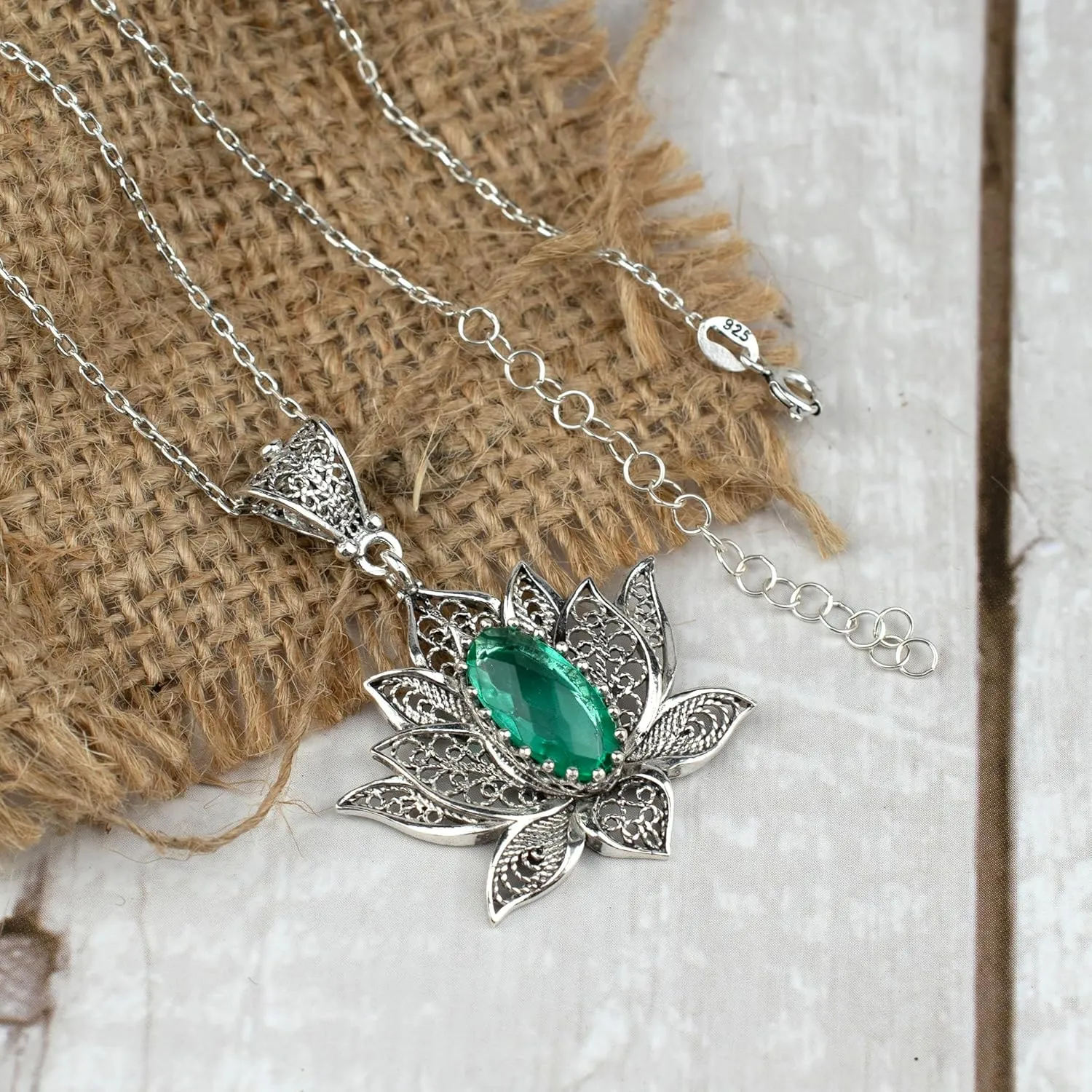 925 Sterling Silver Necklace for Women Filigree Art Lotus Flower Women Pendant Necklace