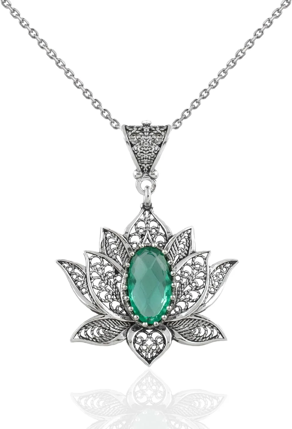 925 Sterling Silver Necklace for Women Filigree Art Lotus Flower Women Pendant Necklace
