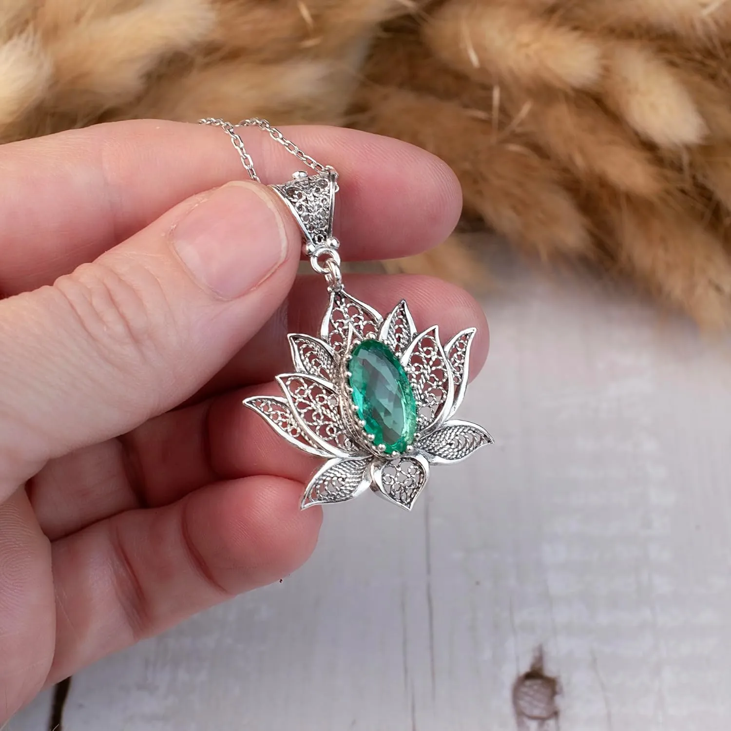 925 Sterling Silver Necklace for Women Filigree Art Lotus Flower Women Pendant Necklace