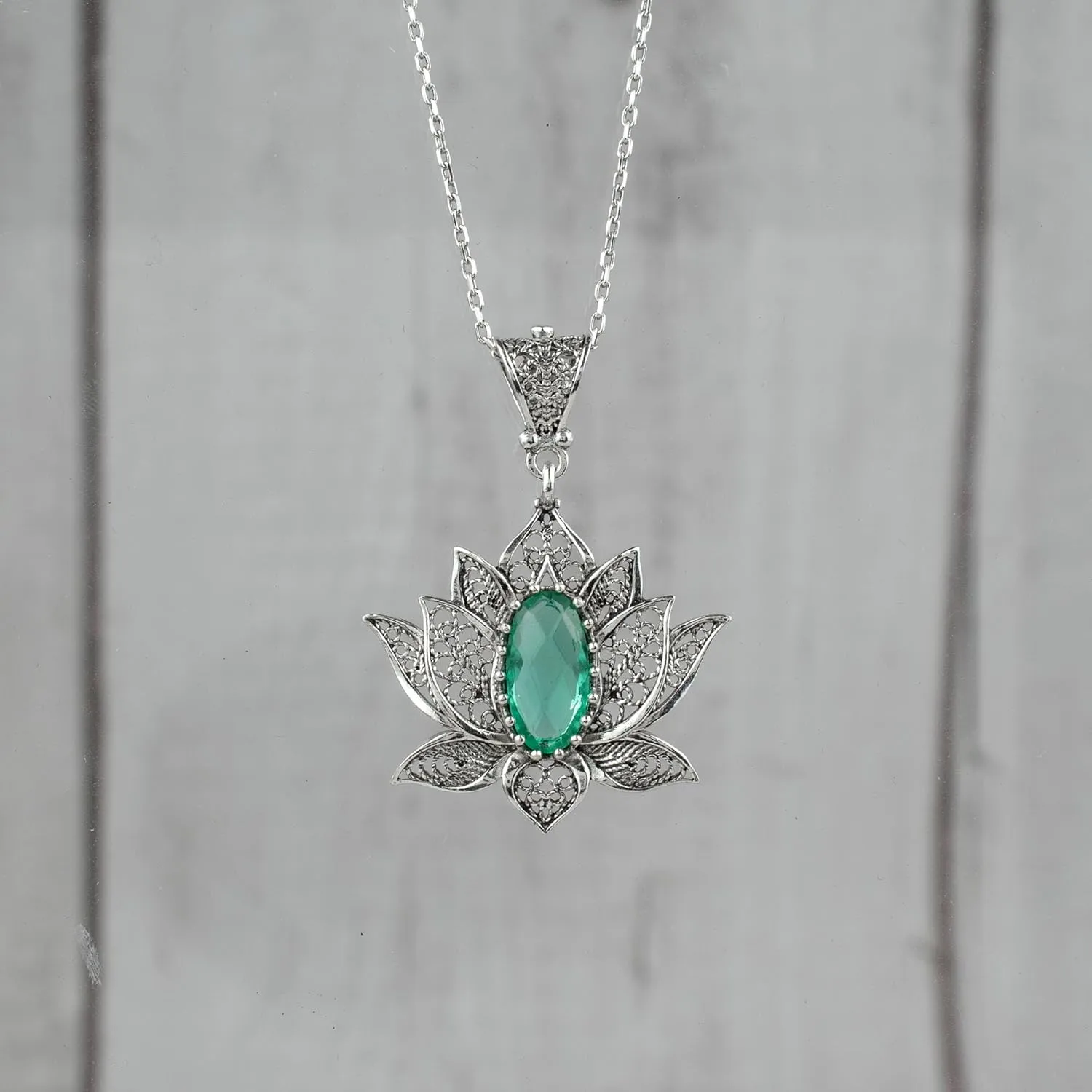 925 Sterling Silver Necklace for Women Filigree Art Lotus Flower Women Pendant Necklace