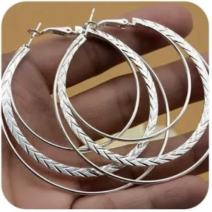 925 Sterling Silver Vintage Hoop Earrings - Oversized Circular Statement Earrings for Women, Classic Retro Boho Chic Jewelry