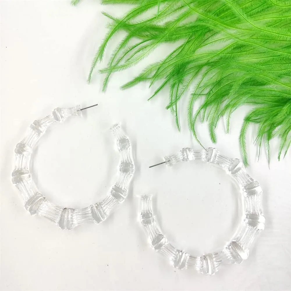 Acrylic Bamboo Hoop Earrings 80s 90s Large Transparent Hoops Earrings Statement Earring Retro Jewelry Gift for Women Girls