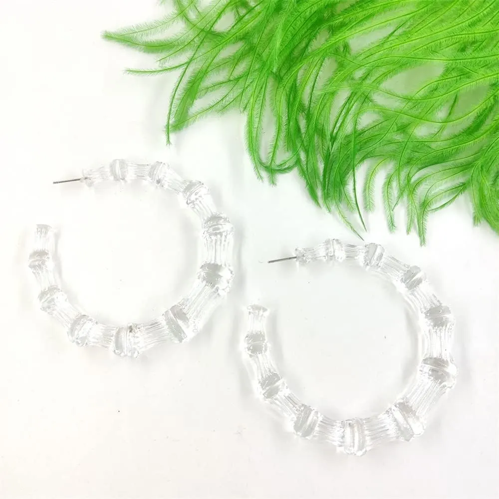 Acrylic Bamboo Hoop Earrings 80s 90s Large Transparent Hoops Earrings Statement Earring Retro Jewelry Gift for Women Girls