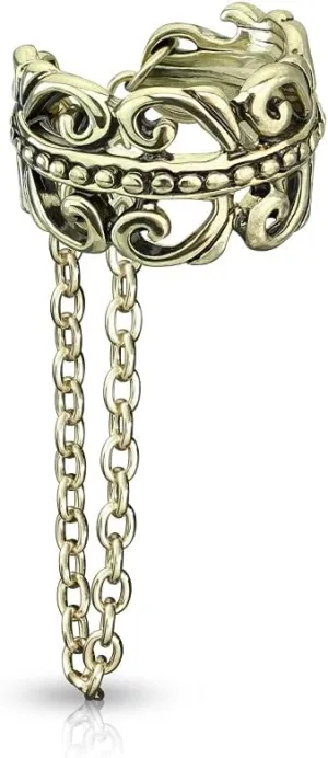 Aloha Earrings Celtic Heart Filigree with Dangling Chain Non-Piercing Ear Cuff