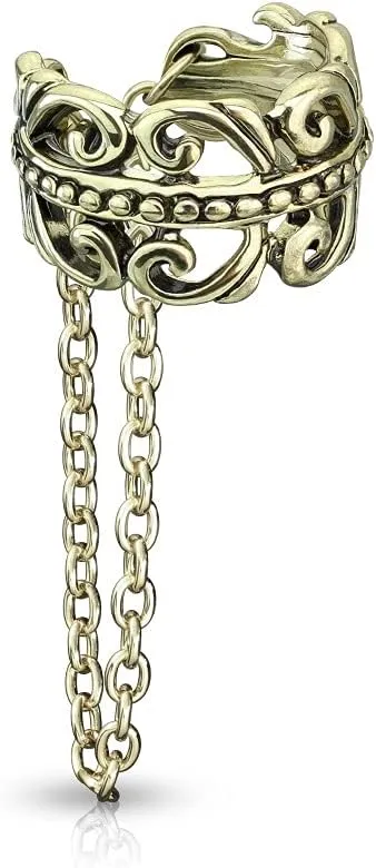 Aloha Earrings Celtic Heart Filigree with Dangling Chain Non-Piercing Ear Cuff