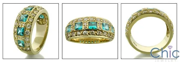 Anniversary Emerald Princess Yellow Gold Cubic Zirconia Cz Ring