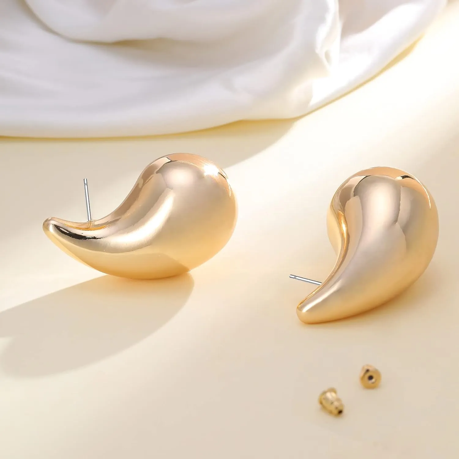 Apsvo Extra Large Drop Earring, Oversized Chunky Gold Hoop Earrings for Women, Lightweight Hypoallergenic Gold Plated Big Earrings Fashion Jewelry