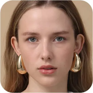 Apsvo Extra Large Drop Earring, Oversized Chunky Gold Hoop Earrings for Women, Lightweight Hypoallergenic Gold Plated Big Earrings Fashion Jewelry
