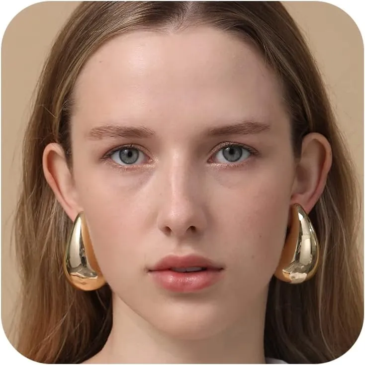 Apsvo Extra Large Drop Earring, Oversized Chunky Gold Hoop Earrings for Women, Lightweight Hypoallergenic Gold Plated Big Earrings Fashion Jewelry