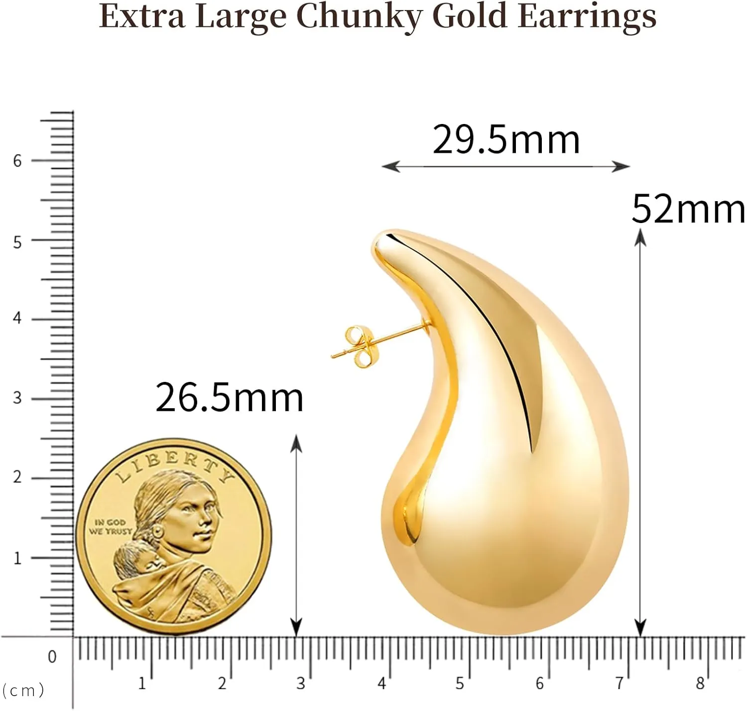 Apsvo Extra Large Drop Earring, Oversized Chunky Gold Hoop Earrings for Women, Lightweight Hypoallergenic Gold Plated Big Earrings Fashion Jewelry