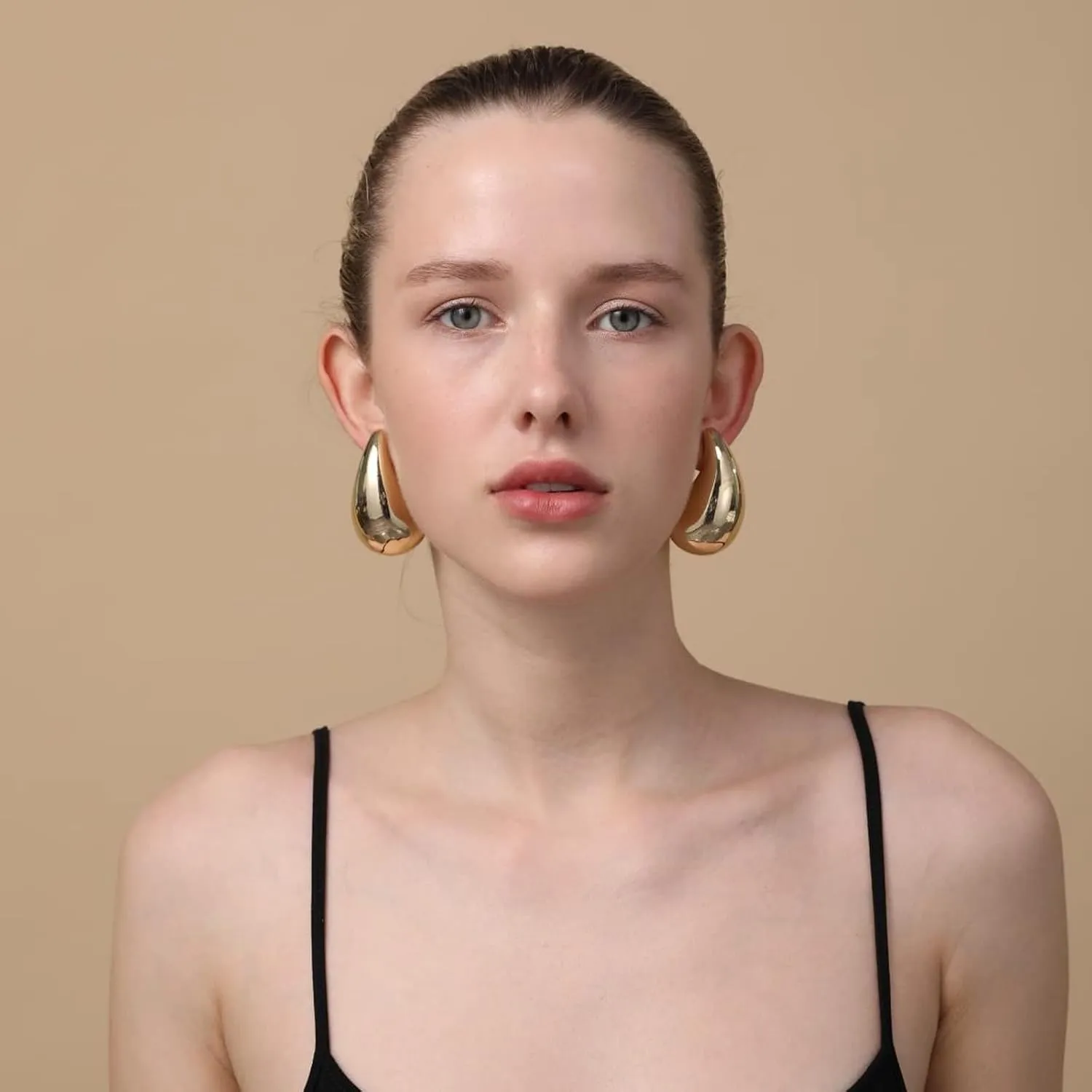 Apsvo Extra Large Drop Earring, Oversized Chunky Gold Hoop Earrings for Women, Lightweight Hypoallergenic Gold Plated Big Earrings Fashion Jewelry