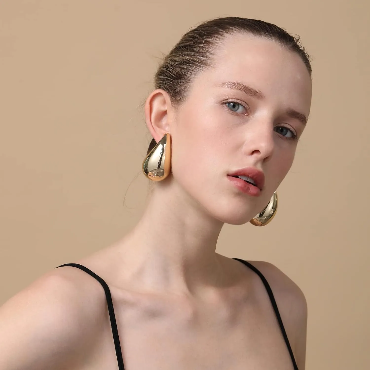Apsvo Extra Large Drop Earring, Oversized Chunky Gold Hoop Earrings for Women, Lightweight Hypoallergenic Gold Plated Big Earrings Fashion Jewelry