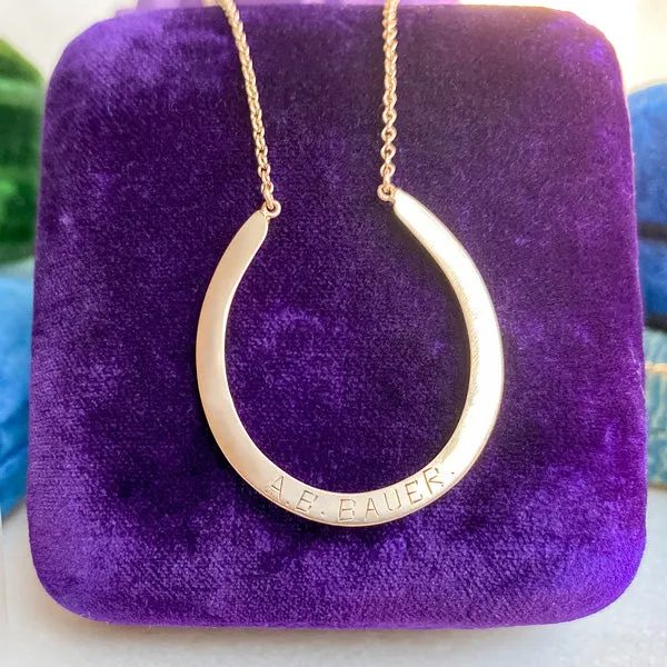 Art Deco Blue Enamel & Pearl Horseshoe Necklace