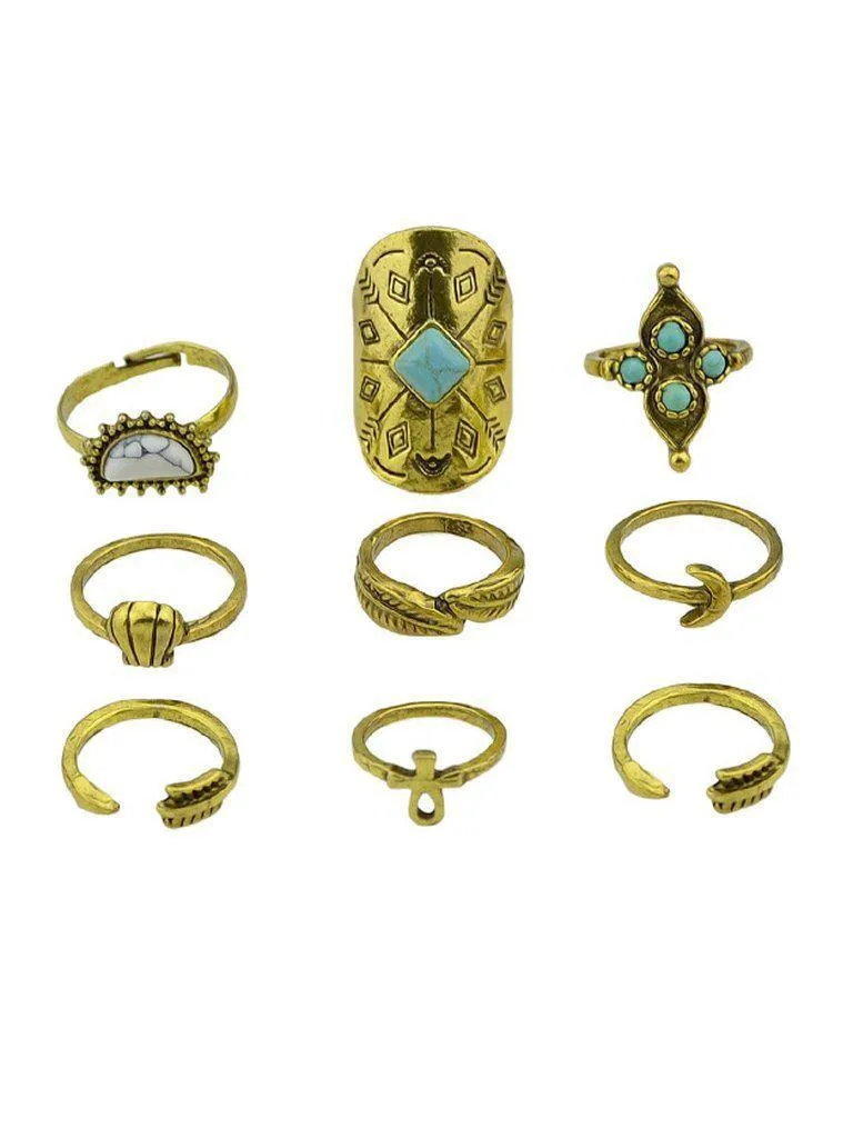 At-Gold Moon Arrow Ring 9-Pieces Set